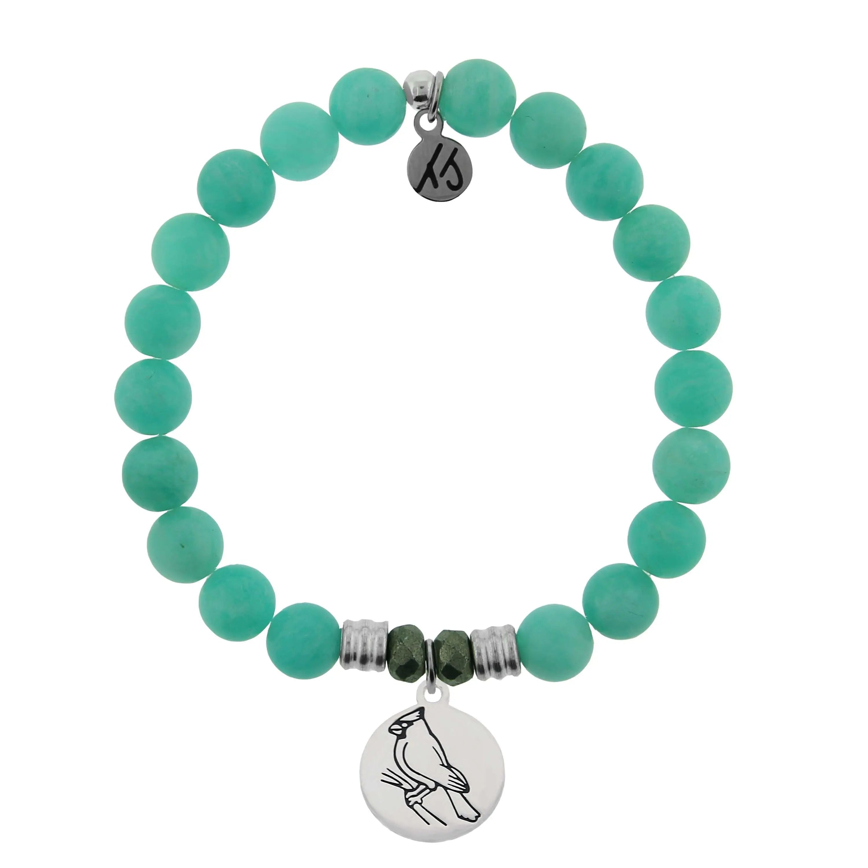 Peruvian Amazonite Stone Bracelet with Cardinal Sterling Silver Charm Tiffany Jazelle