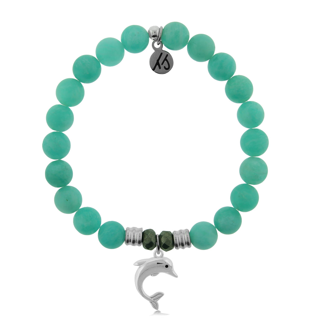 Peruvian Amazonite Stone Bracelet with Dolphin Sterling Silver Charm