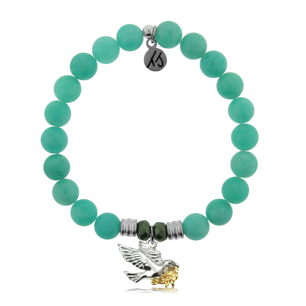 Peruvian Amazonite Stone Bracelet with Dove Sterling Silver Charm