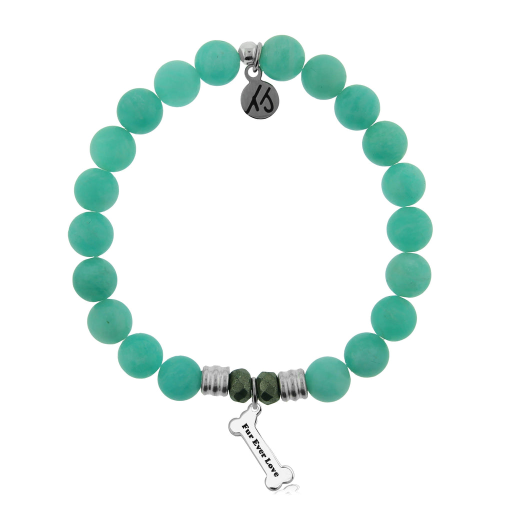 Peruvian Amazonite Stone Bracelet with Fur Ever Love Sterling Silver Charm