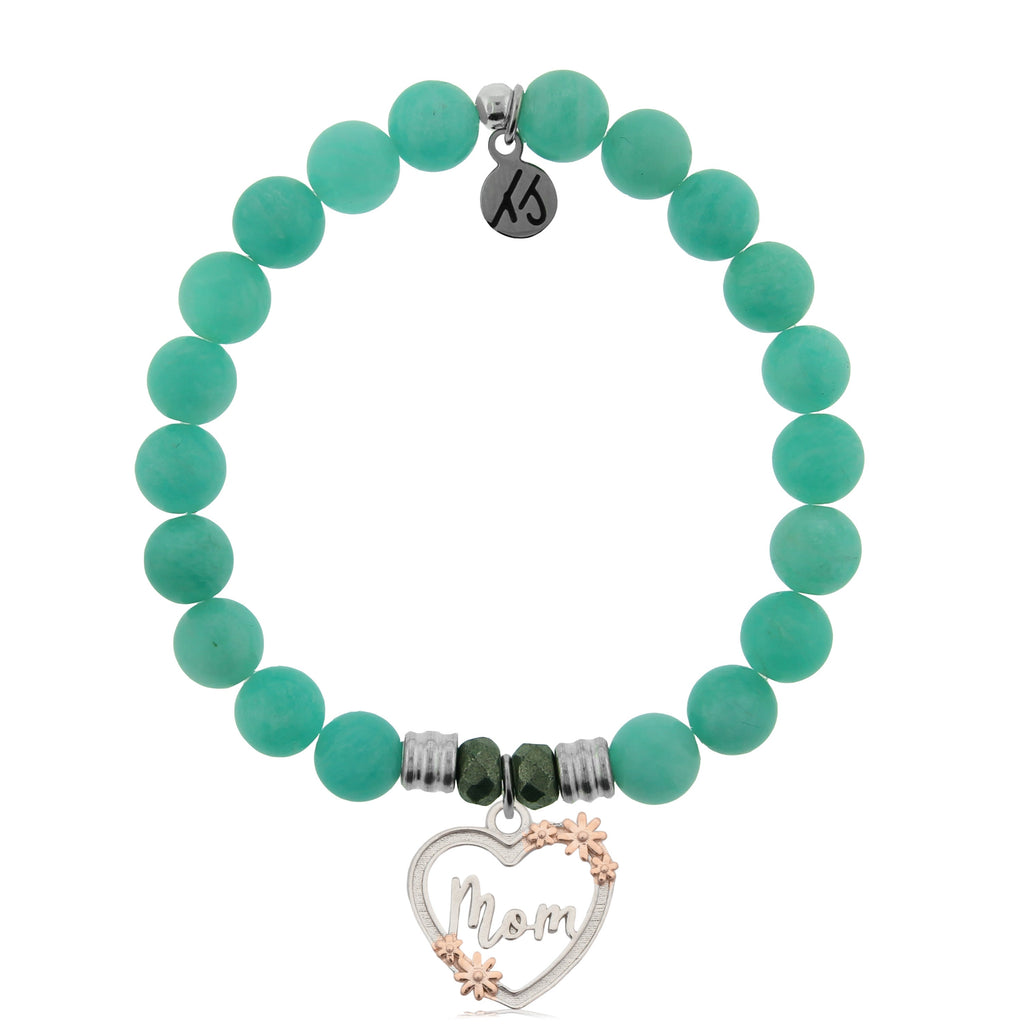 Peruvian Amazonite Stone Bracelet with Heart Mom Sterling Silver Charm