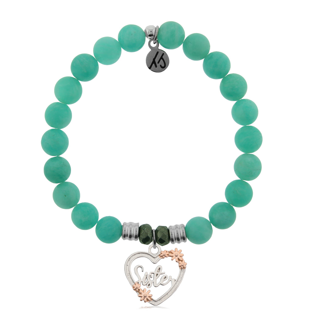 Peruvian Amazonite Stone Bracelet with Heart Sister Sterling Silver Charm