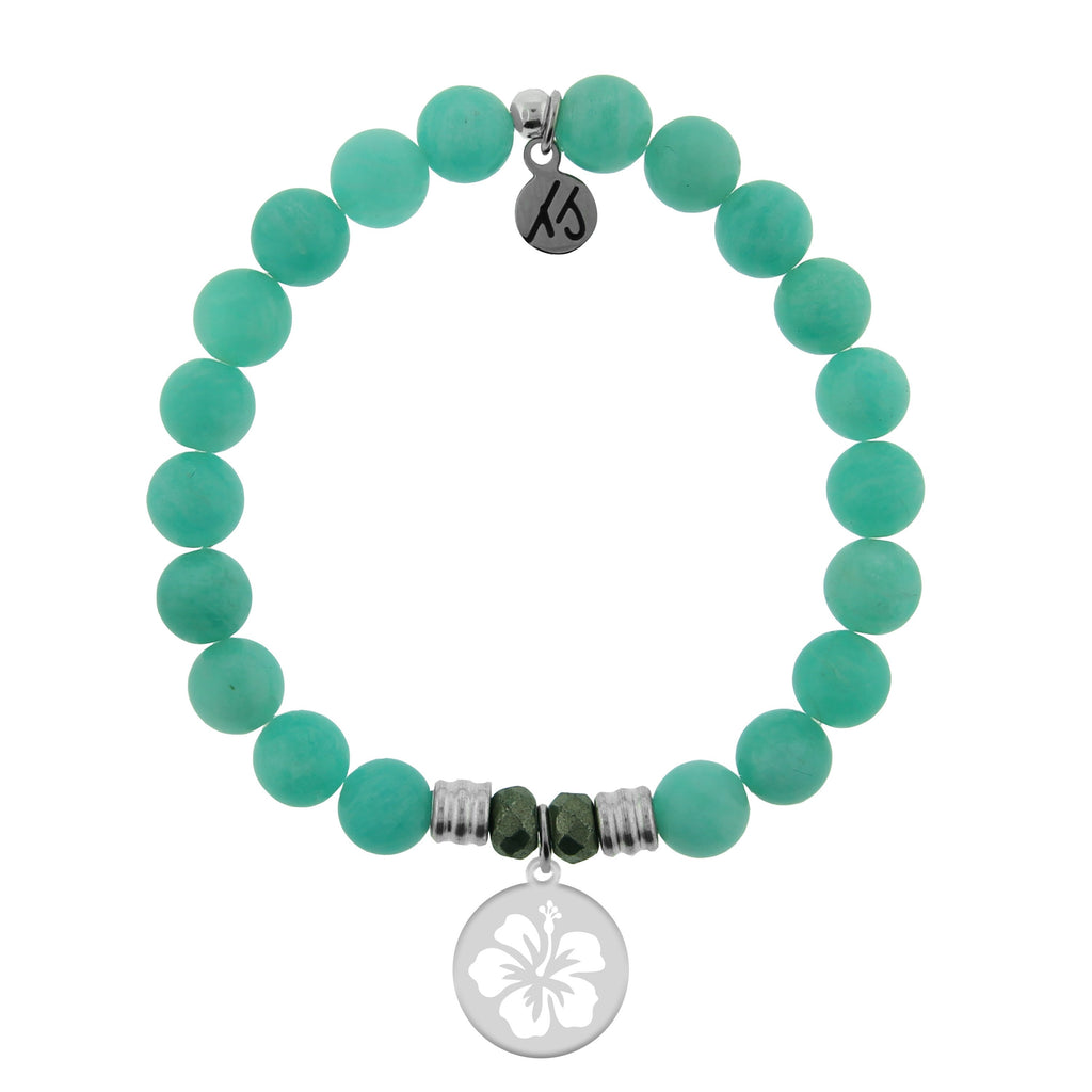 Peruvian Amazonite Stone Bracelet with Hibiscus Flower Sterling Silver Charm