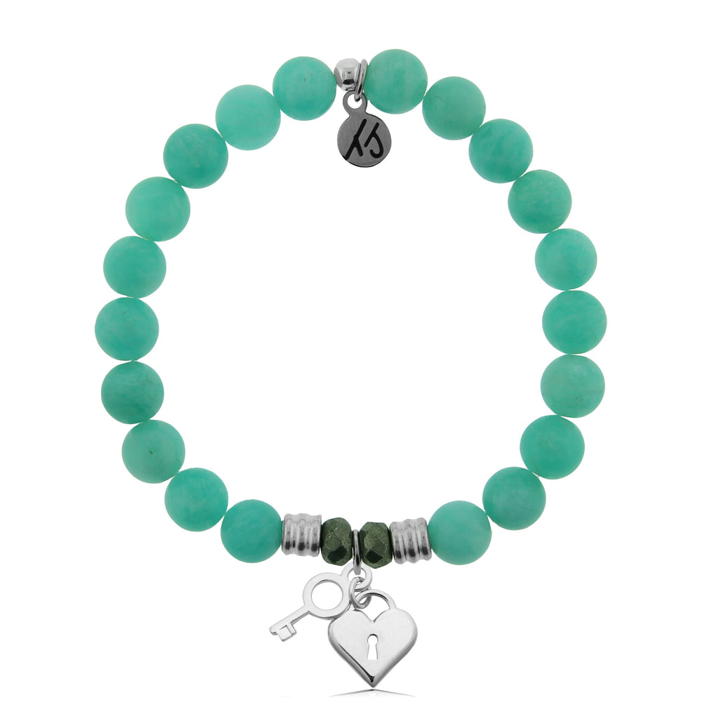 Peruvian Amazonite Stone Bracelet with Key to my Heart Sterling Silver Charm