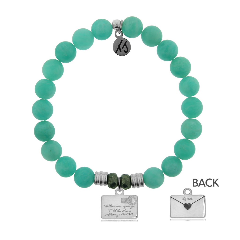 Peruvian Amazonite Stone Bracelet with Love Letter Sterling Silver Charm