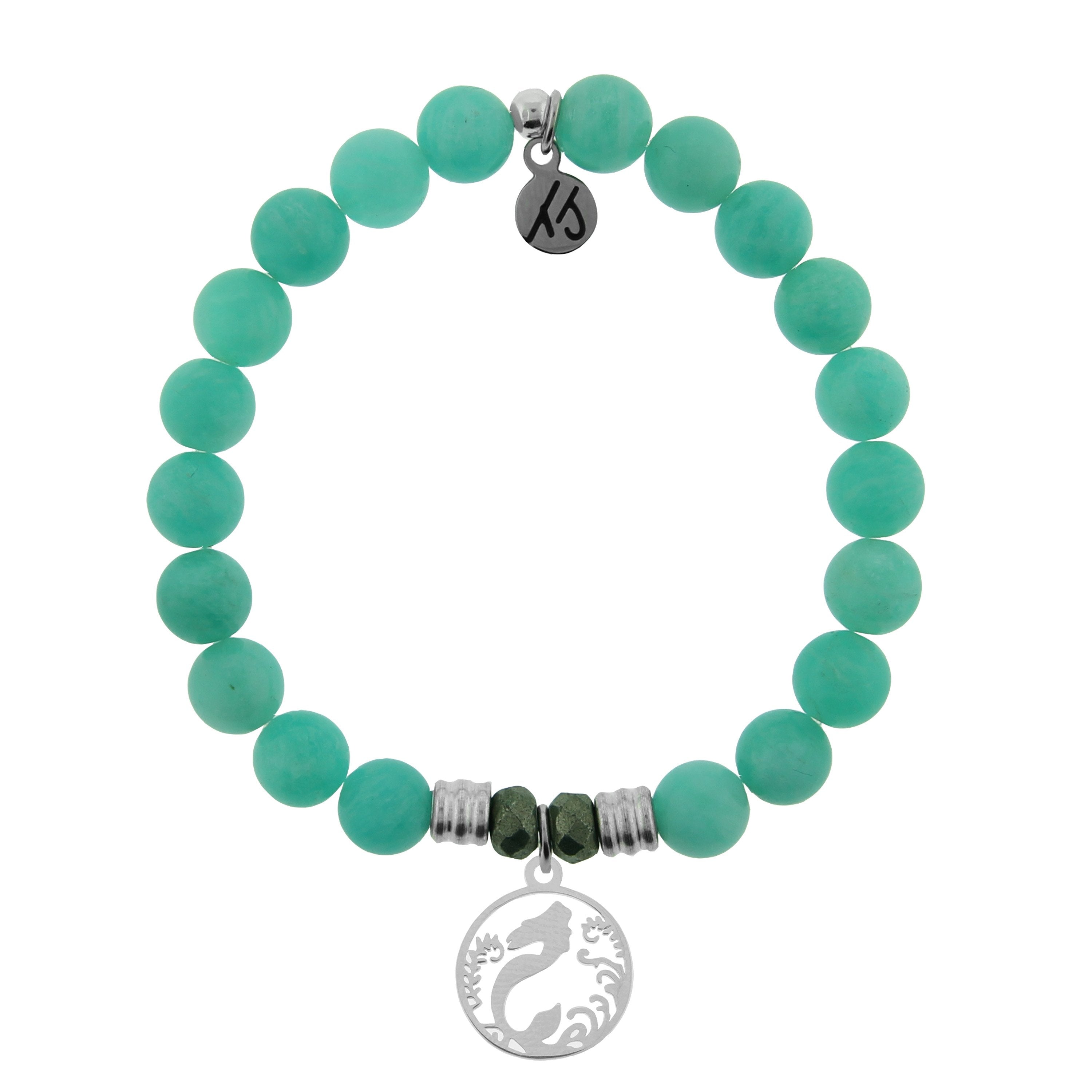 Peruvian Amazonite Stone Bracelet with Mermaid Sterling Silver Charm