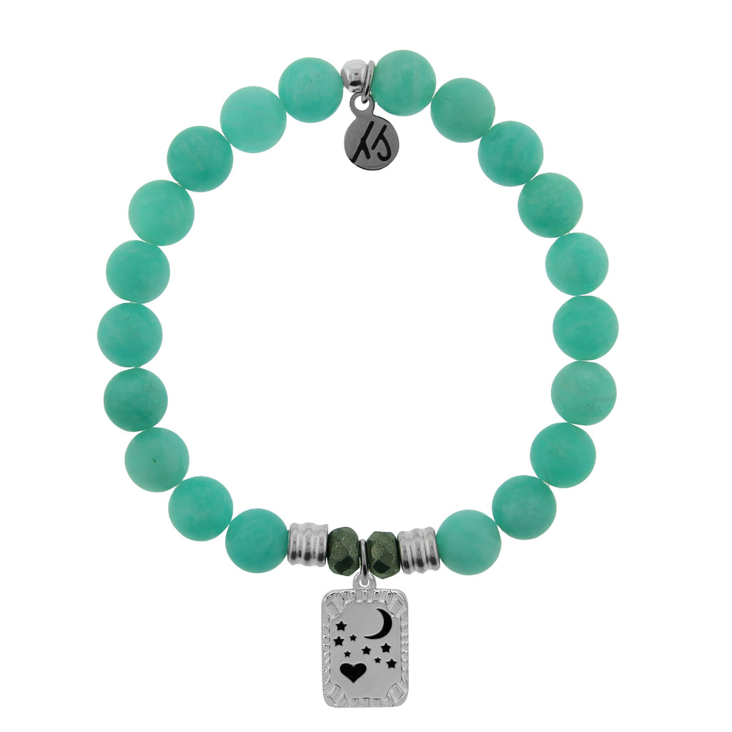 Peruvian Amazonite Stone Bracelet with Moon and Back Sterling Silver Charm