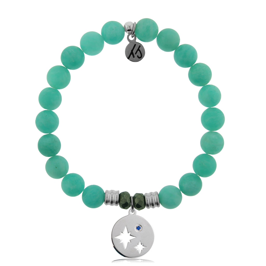 Peruvian Amazonite Stone Bracelet with Mother Son Sterling Silver Charm