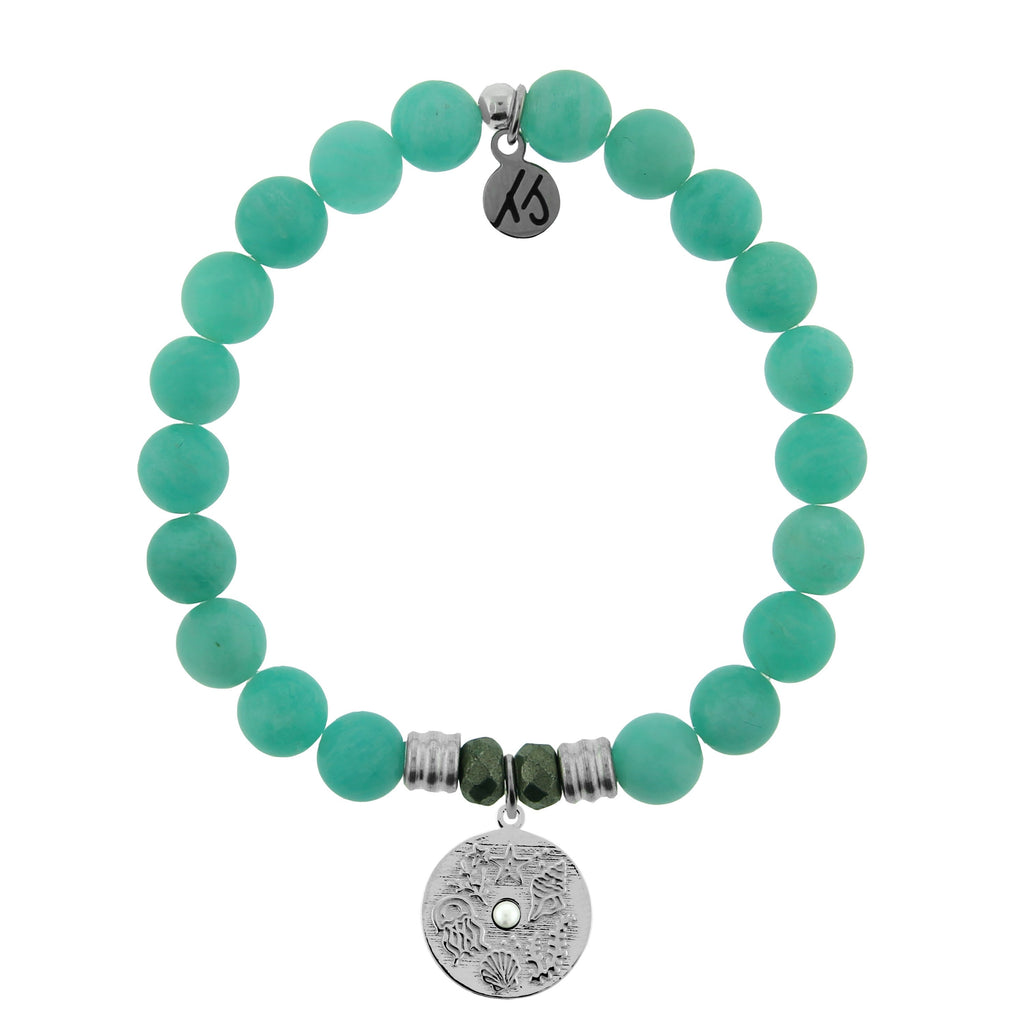 Peruvian Amazonite Stone Bracelet with Ocean Lover Sterling Silver Charm