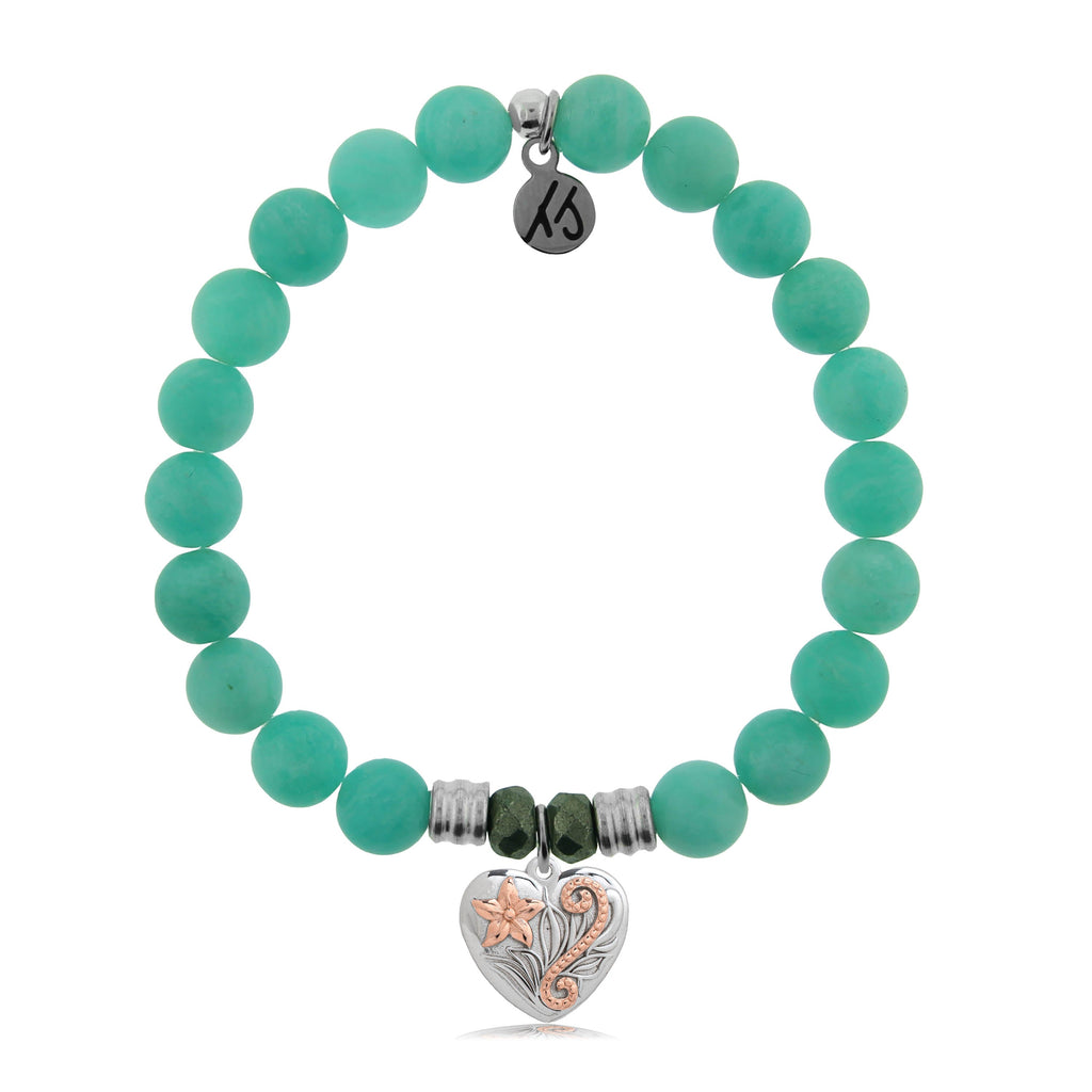 Peruvian Amazonite Stone Bracelet with Renewal Heart Sterling Silver Charm
