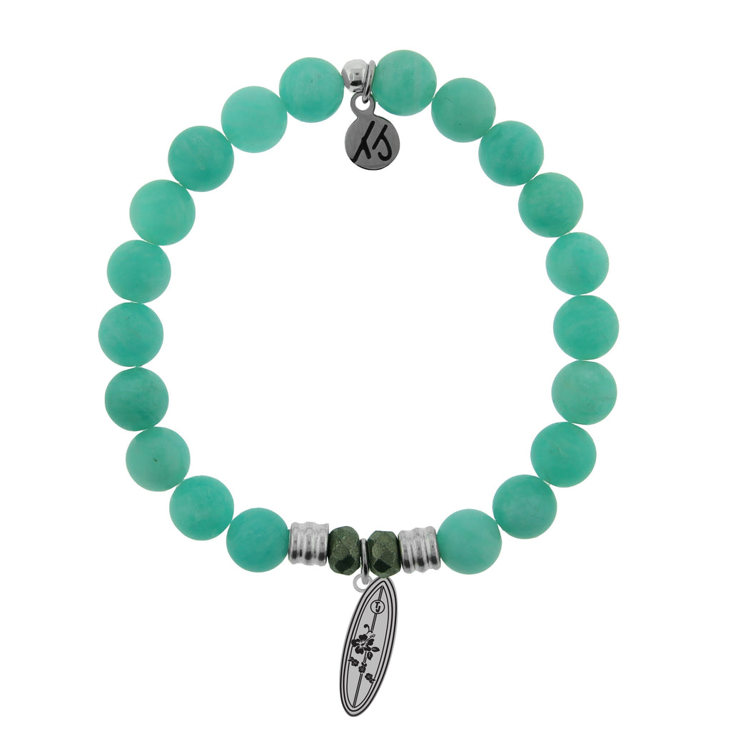Peruvian Amazonite Stone Bracelet with Ride the Wave Sterling Silver Charm