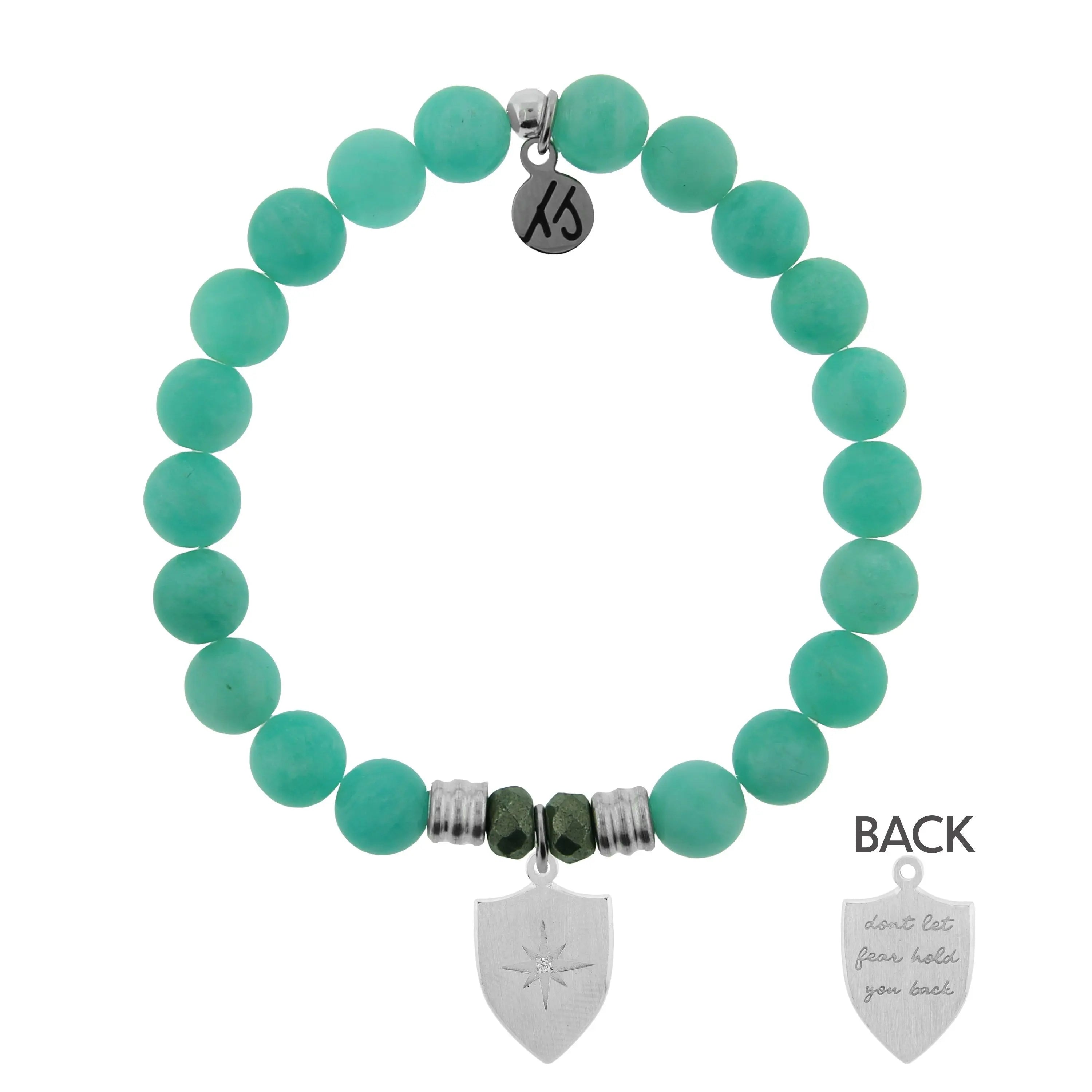 Peruvian Amazonite Stone Bracelet with Strength Shield Sterling Silver Charm Tiffany Jazelle