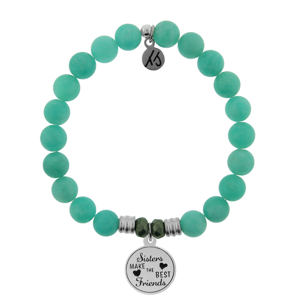 Peruvian Amazonite Stone Bracelet with Sister's Love Sterling Silver Charm