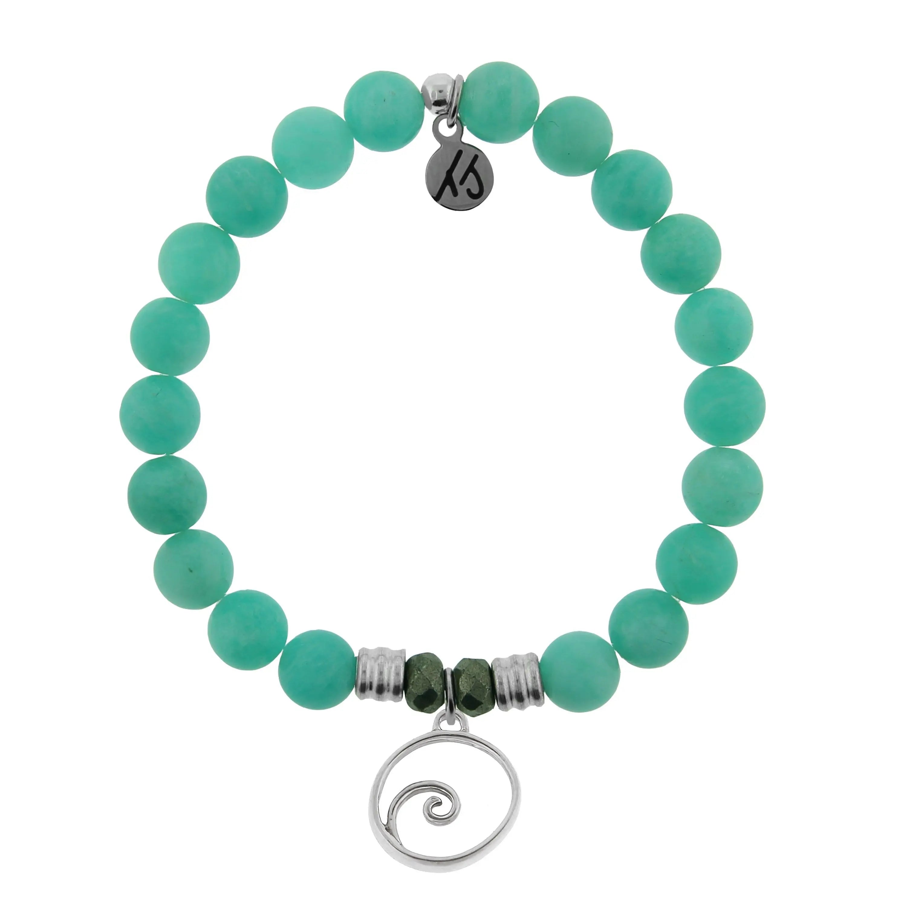 Peruvian Amazonite Stone Bracelet with Wave Sterling Silver Charm Tiffany Jazelle