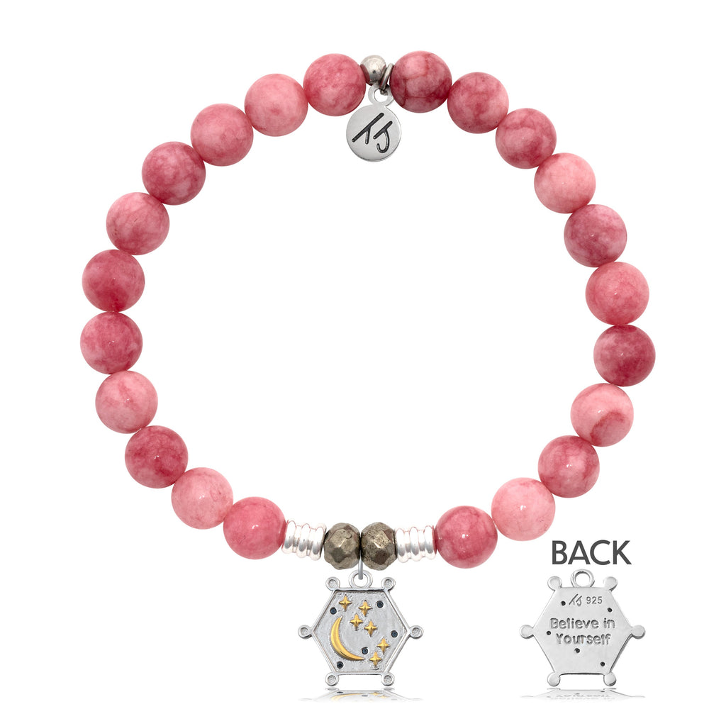 Pink Jade Stone Bracelet with Believe in Yourself Sterling Silver Charm