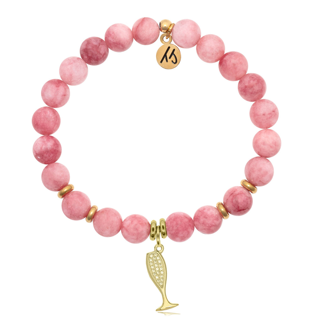 Pink Jade Stone Bracelet with Cheers Gold Charm