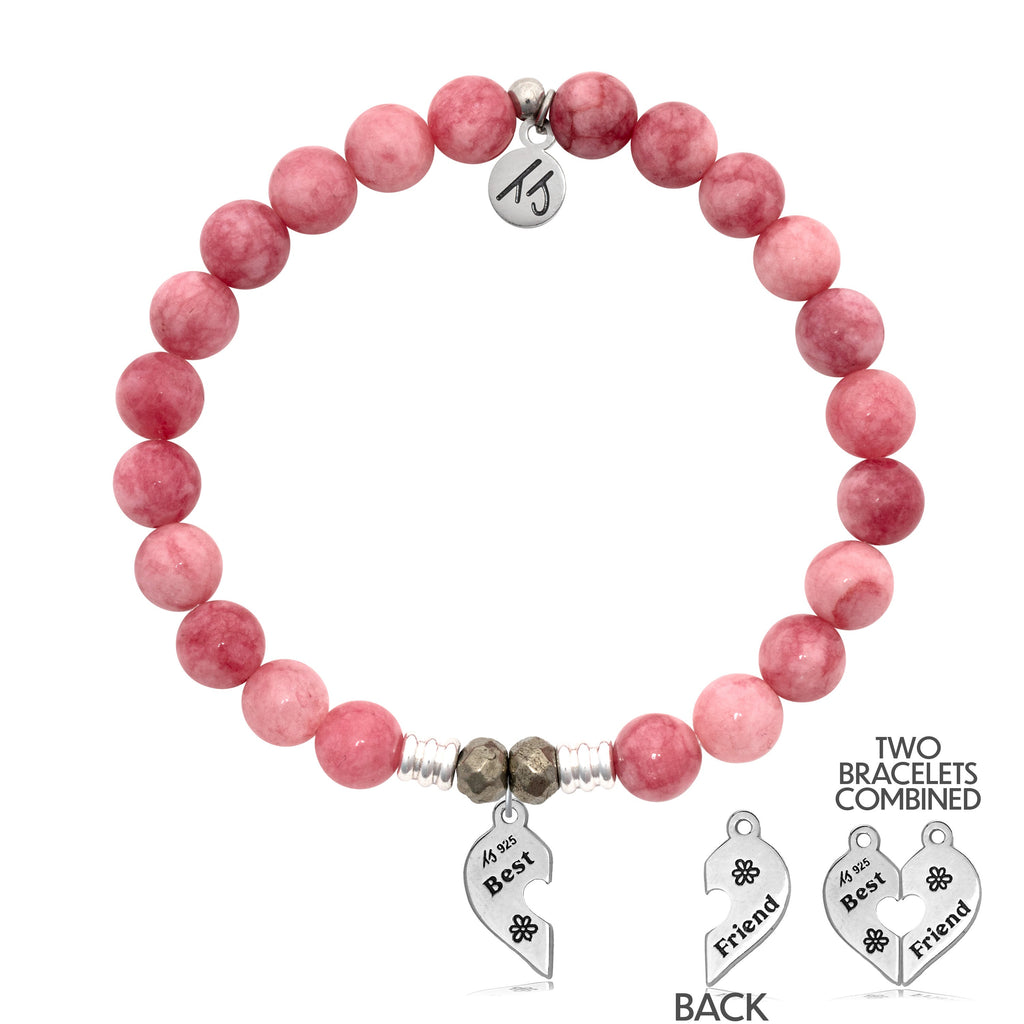 Pink Jade Stone Bracelet with Forever Friends Sterling Silver Charm