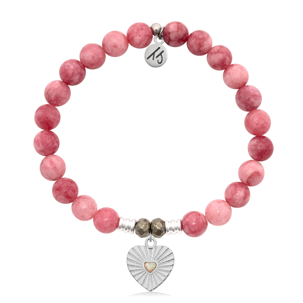 Pink Jade Stone Bracelet with Heart Sterling Silver Charm