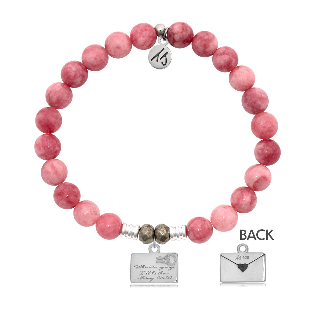 Pink Jade Stone Bracelet with Love Letter Sterling Silver Charm