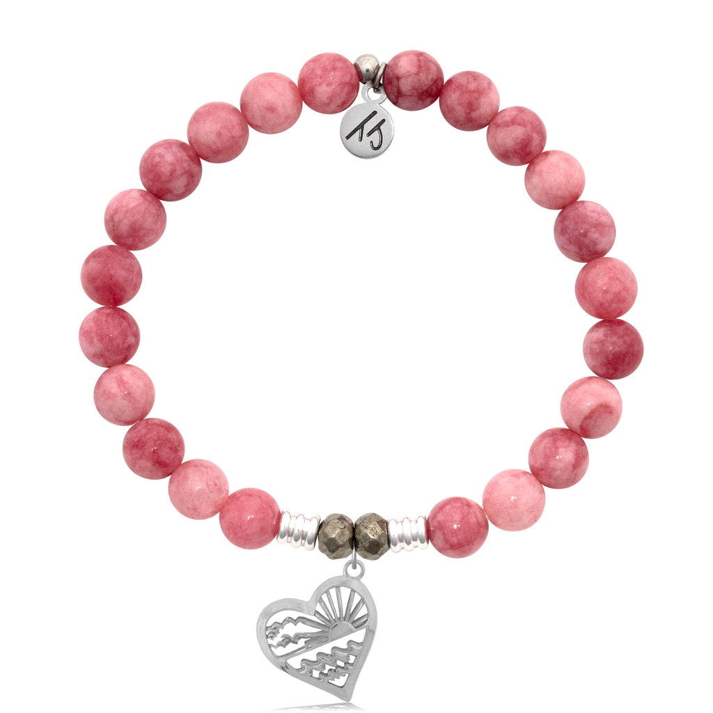 Pink Jade Stone Bracelet with Seas the Day Sterling Silver Charm