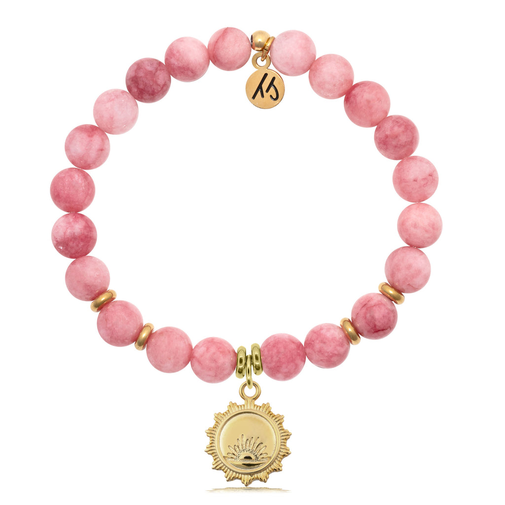 Pink Jade Stone Bracelet with Sunsets Gold Charm