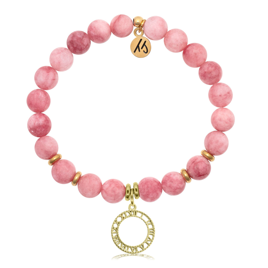 Pink Jade Stone Bracelet with Timeless Gold Charm
