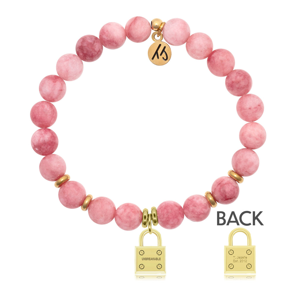 Pink Jade Stone Bracelet with Unbreakable Gold Charm
