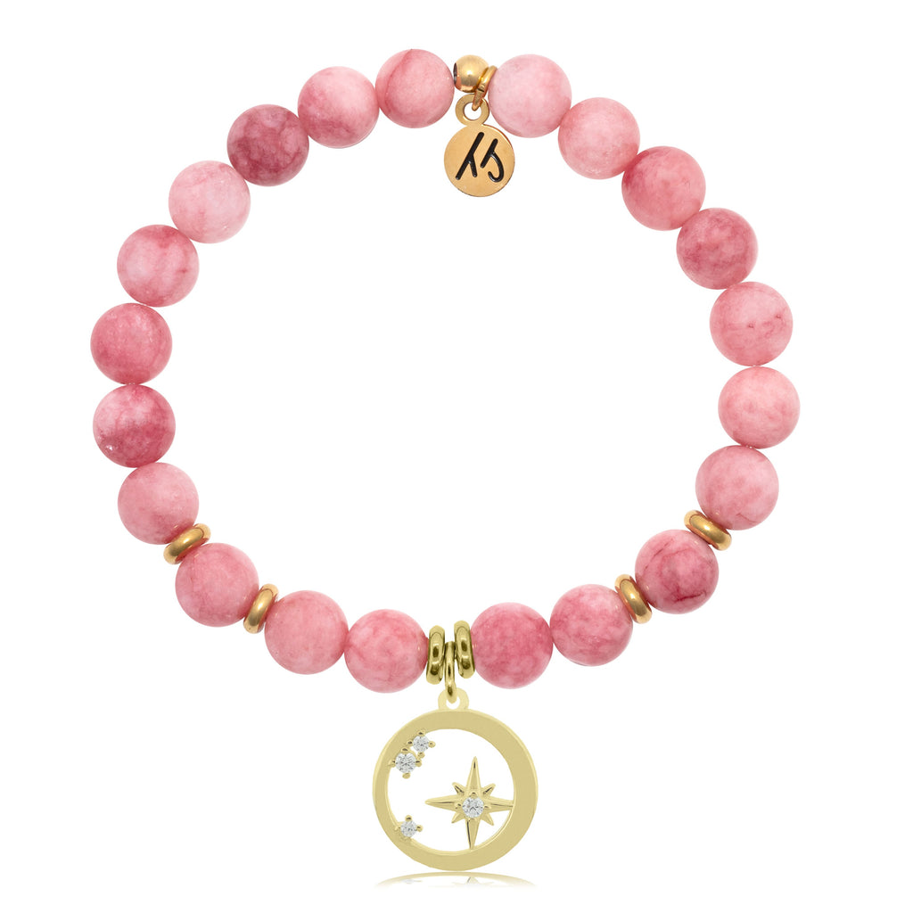 Pink Jade Stone Bracelet with What is Meant to Be Gold Charm