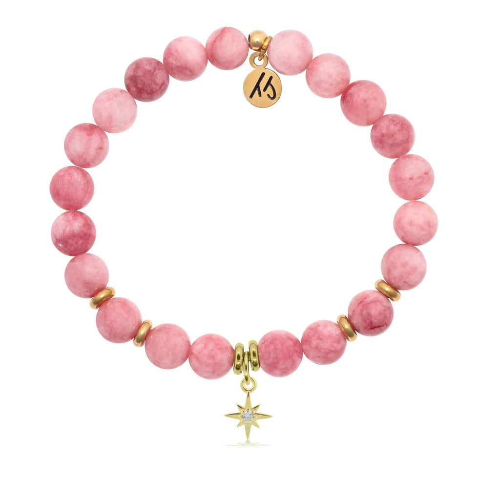 Pink Jade Stone Bracelet with Your Year Gold Charm