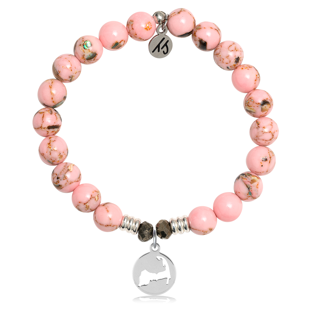 Pink Shell Stone Bracelet with Cape Cod Cutout Sterling Silver Charm