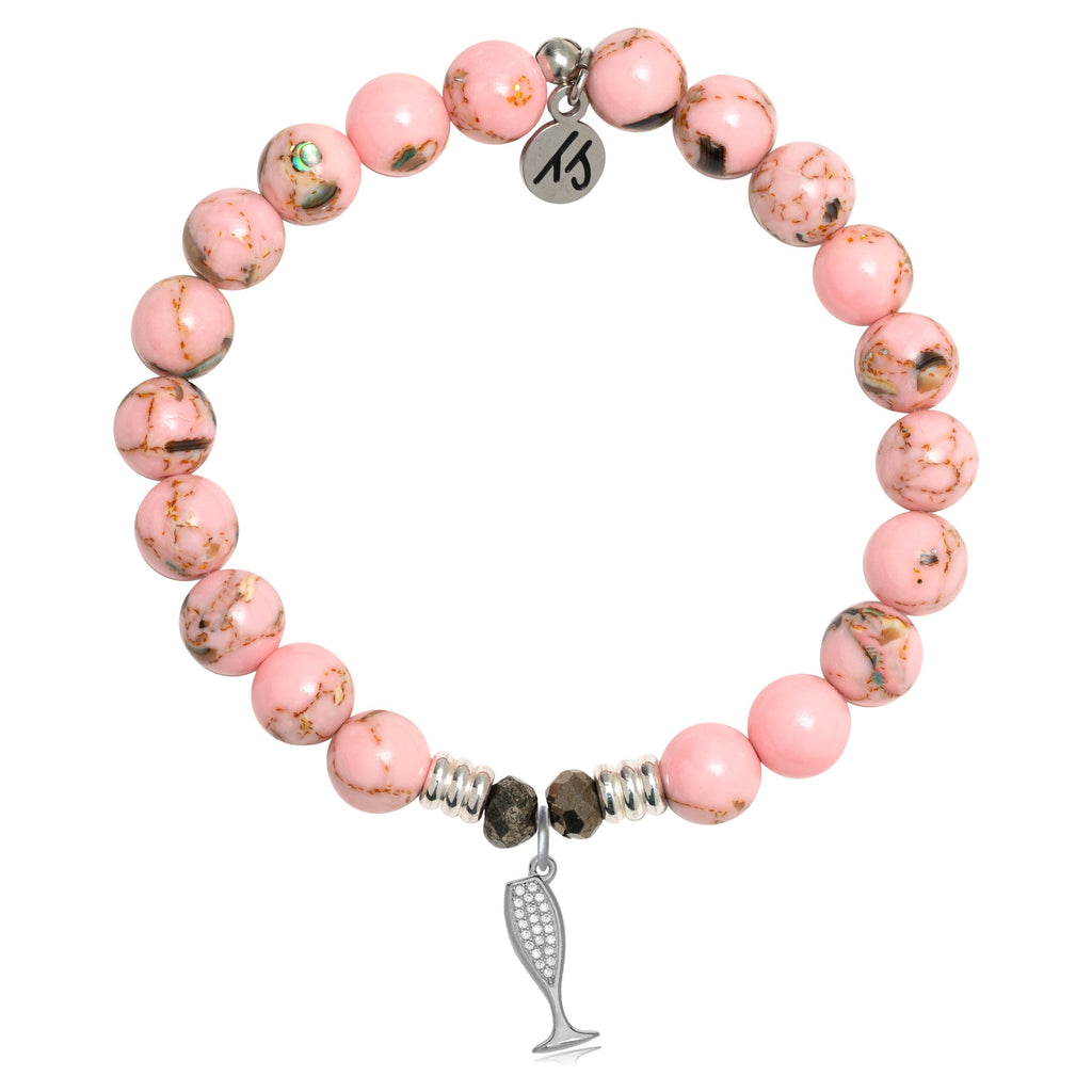 Pink Shell Stone Bracelet with Cheers Sterling Silver Charm