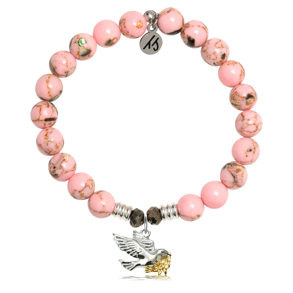 Pink Shell Stone Bracelet with Dove Sterling Silver Charm