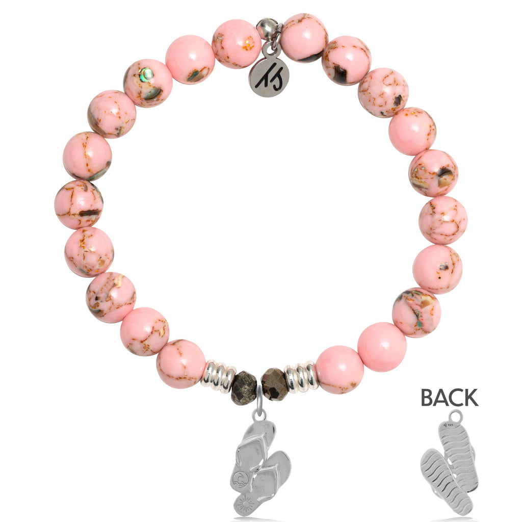Pink Shell Stone Bracelet with Flip Flop Sterling Silver Charm