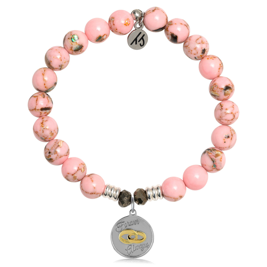 Pink Shell Stone Bracelet with Forever Always Sterling Silver Charm
