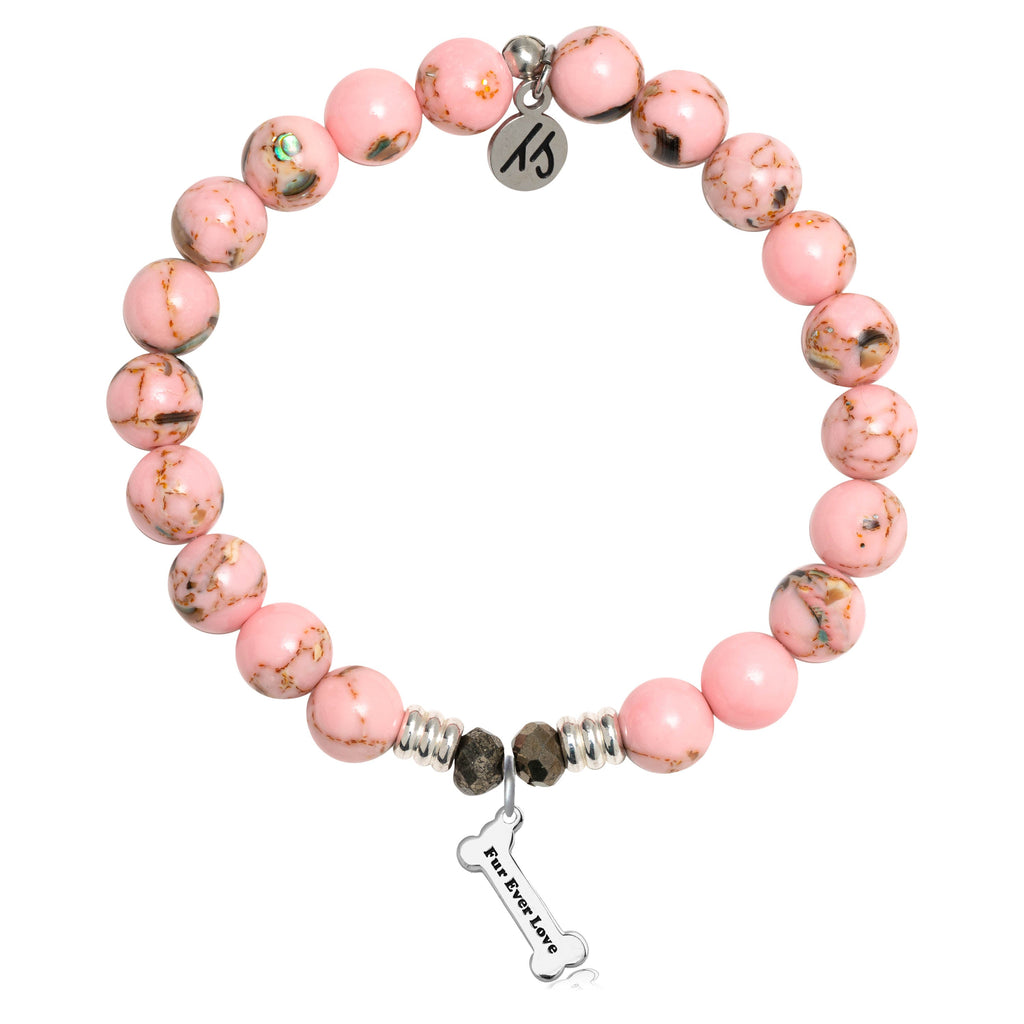 Pink Shell Stone Bracelet with Fur Ever Love Sterling Silver Charm