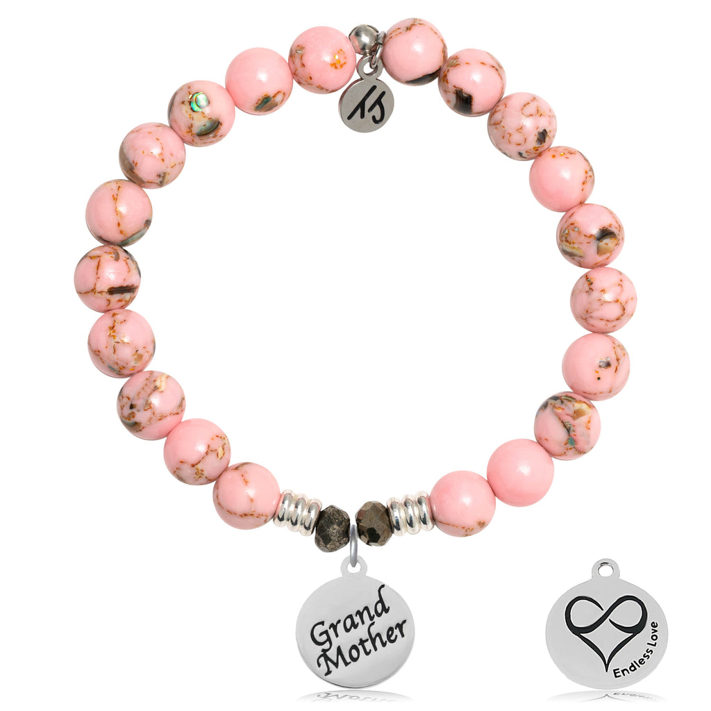 Pink Shell Stone Bracelet with Grandmother Endless Love Sterling Silver Charm