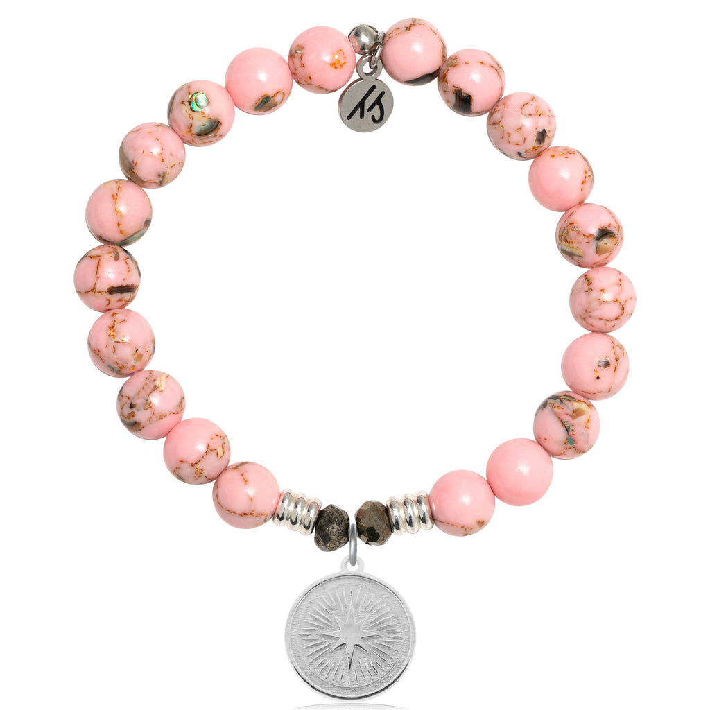 Pink Shell Stone Bracelet with Guidance Sterling Silver Charm