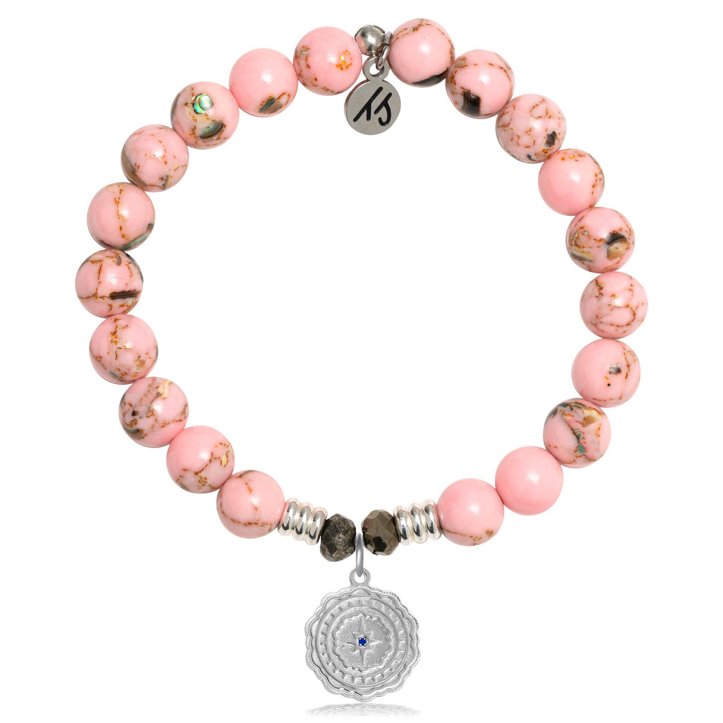 Pink Shell Stone Bracelet with Healing Sterling Silver Charm
