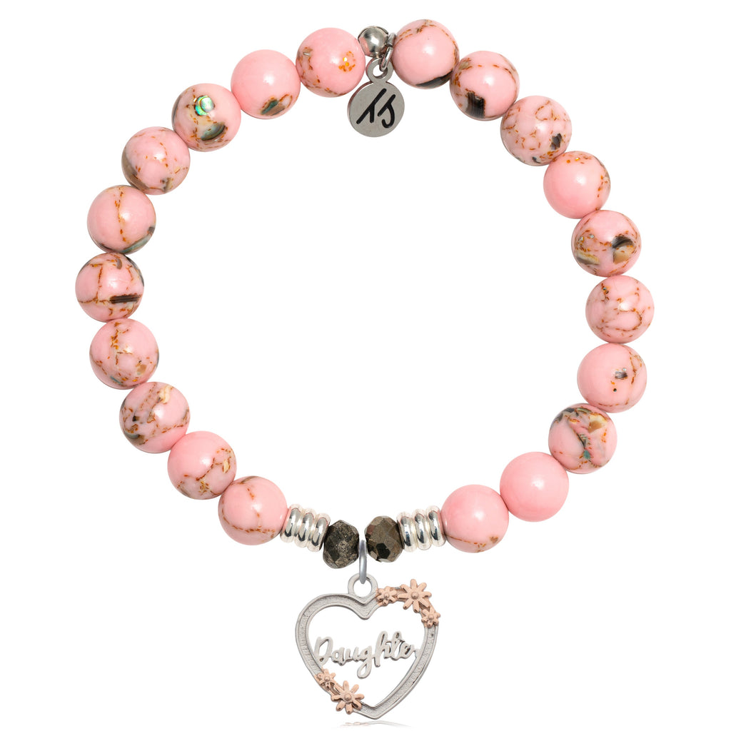 Pink Shell Stone Bracelet with Heart Daughter Sterling Silver Charm