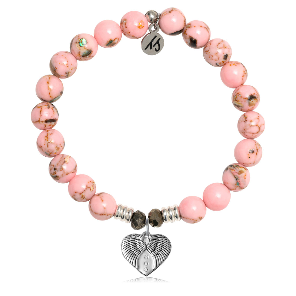 Pink Shell Stone Bracelet with Heart of Angels Sterling Silver Charm