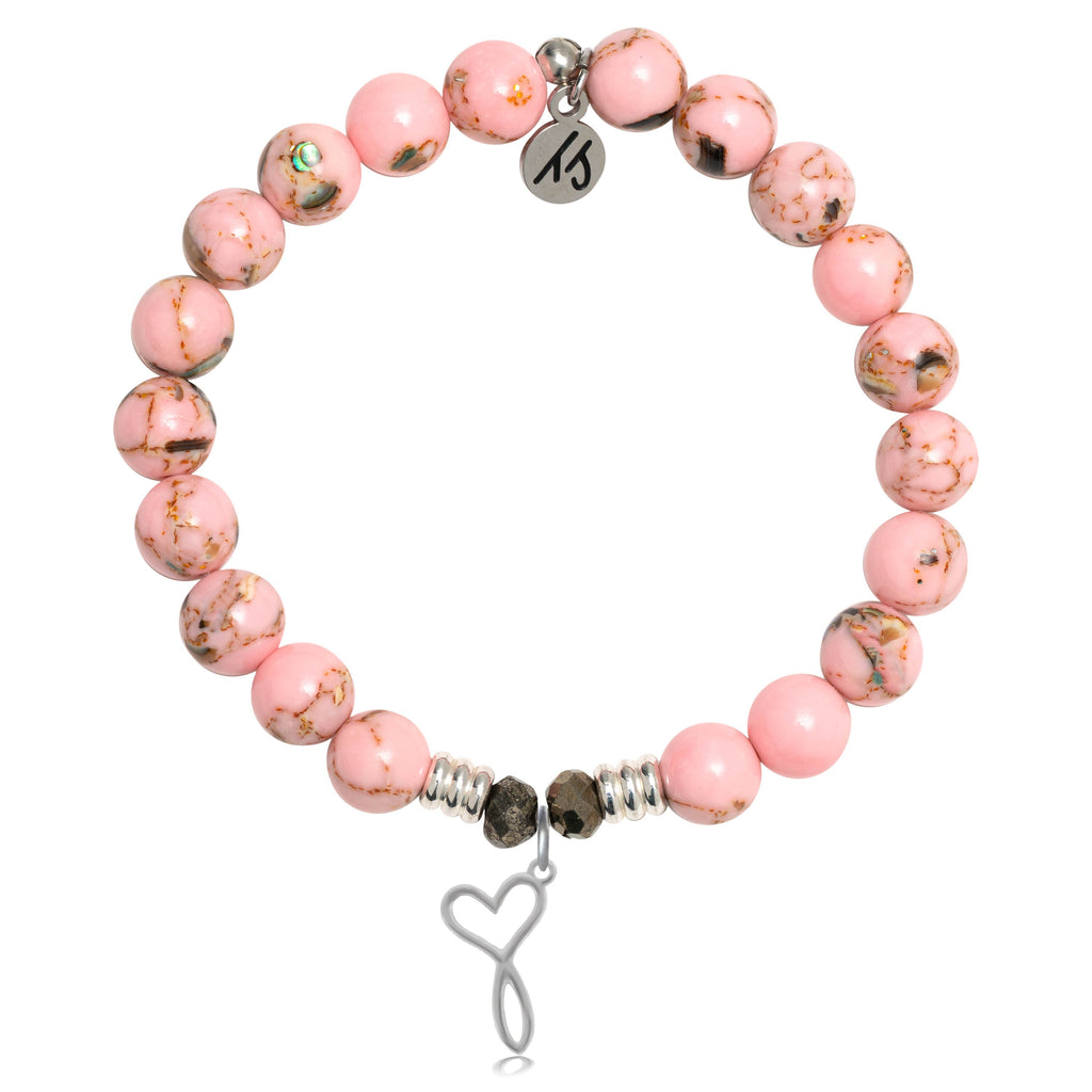 Pink Shell Stone Bracelet with Infinity Heart Sterling Silver Charm