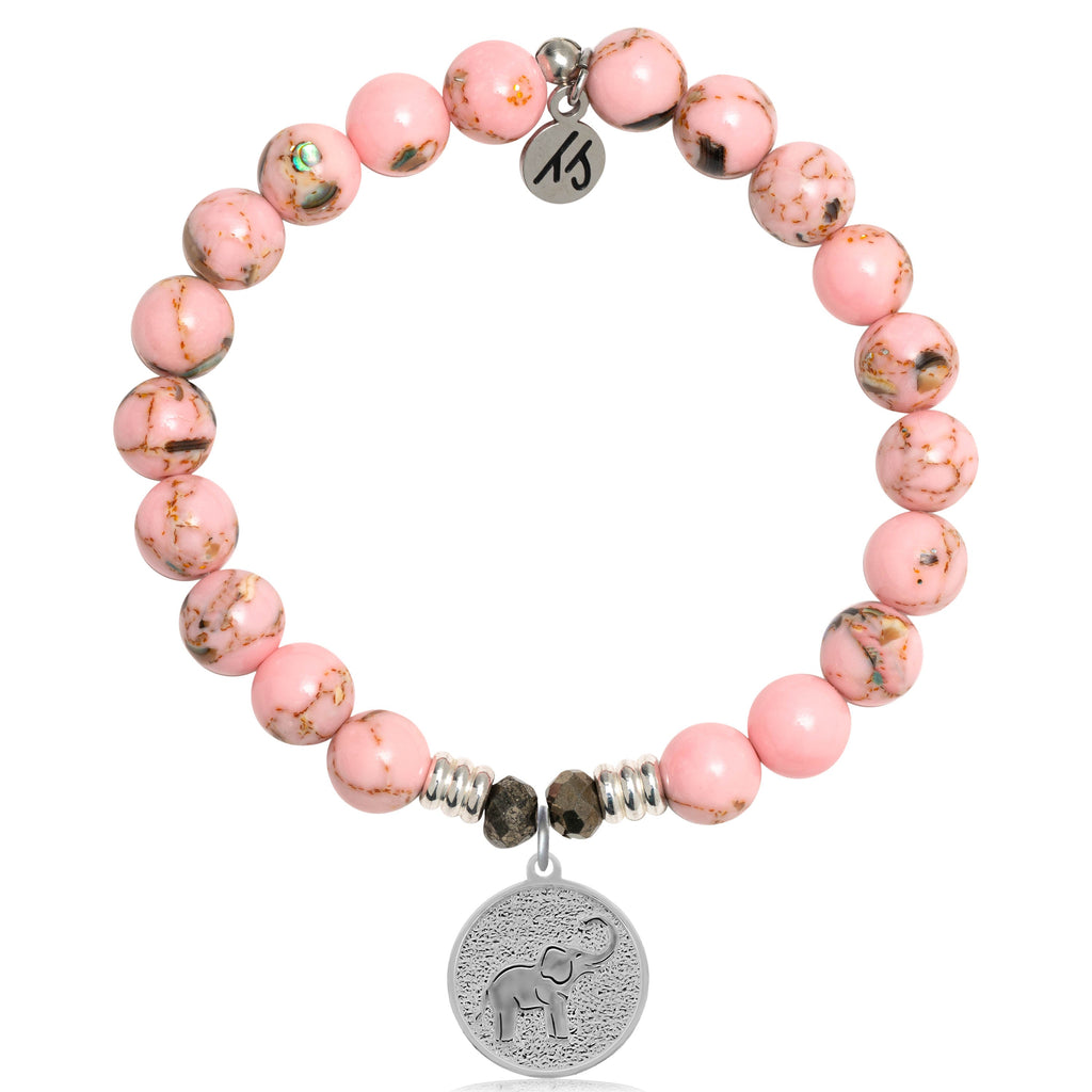 Pink Shell Stone Bracelet with Lucky Elephant Sterling Silver Charm