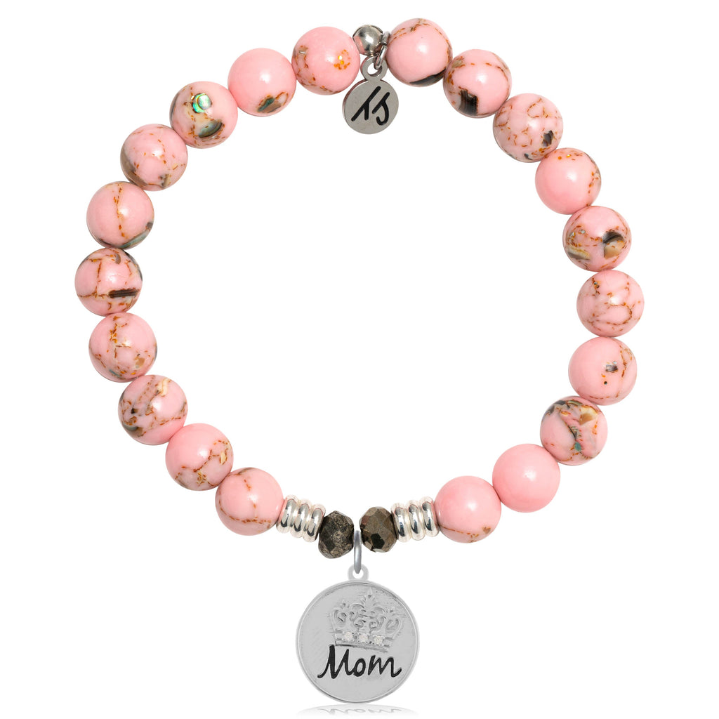 Pink Shell Stone Bracelet with Mom Crown Sterling Silver Charm