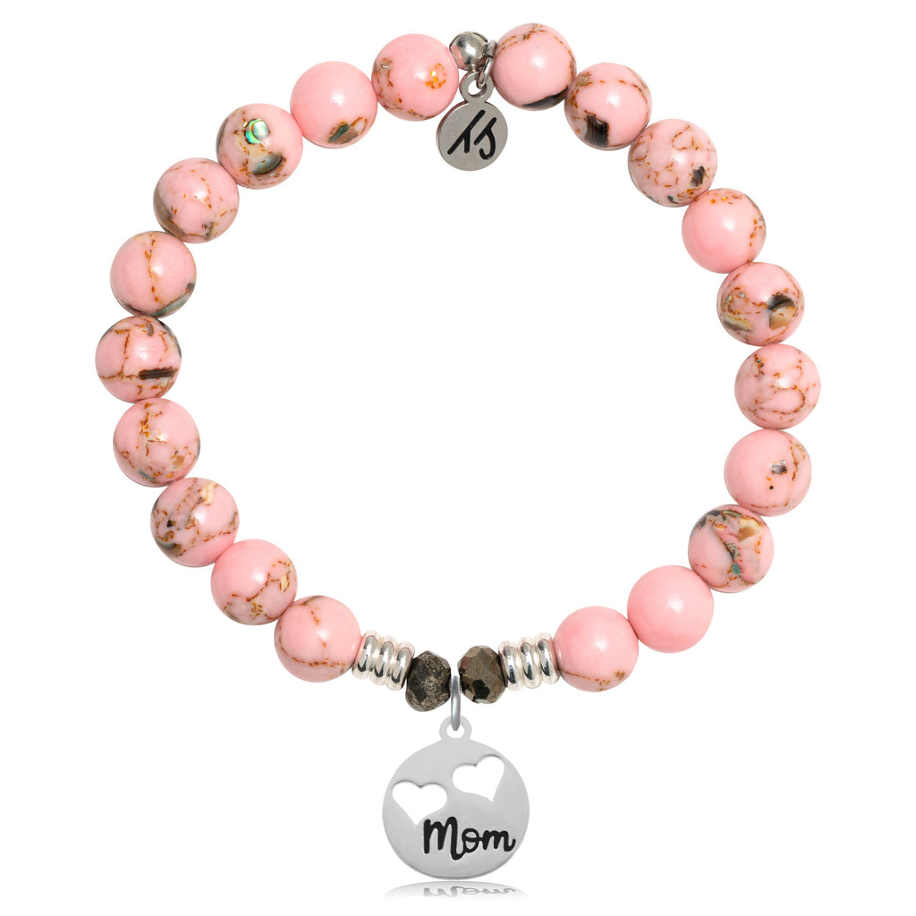 Pink Shell Stone Bracelet with Mom... Sterling Silver Charm