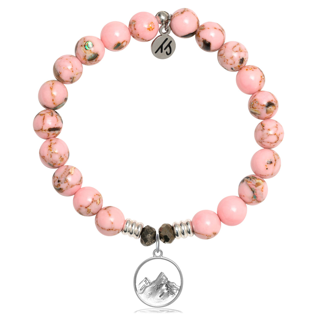 Pink Shell Stone Bracelet with Mountain Cutout Sterling Silver Charm