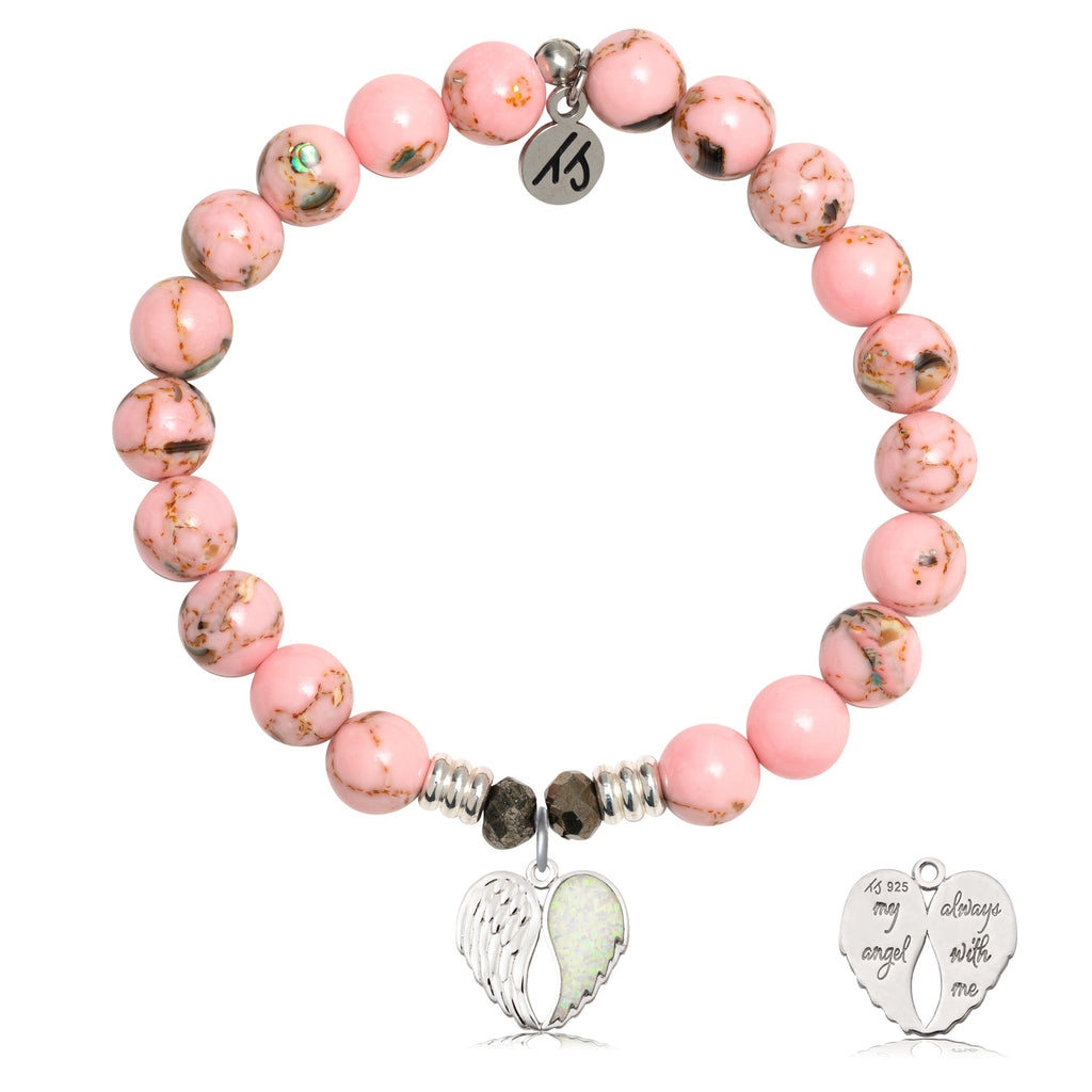 Pink Shell Stone Bracelet with My Angel Sterling Silver Charm