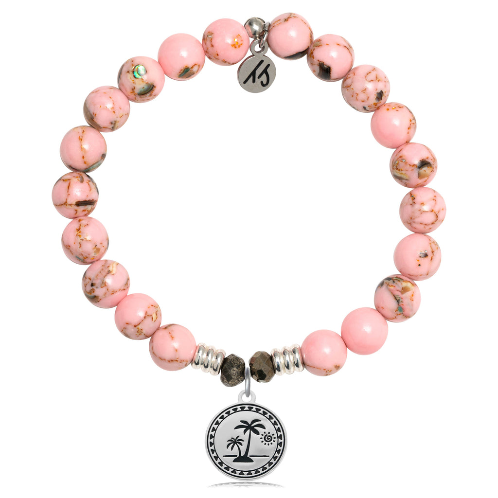 Pink Shell Stone Bracelet with Palm Tree Sterling Silver Charm