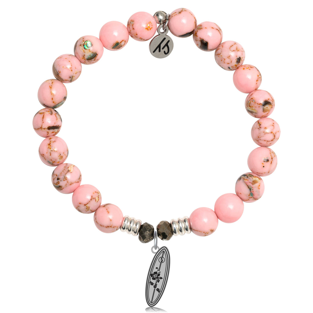 Pink Shell Stone Bracelet with Ride the Wave Sterling Silver Charm