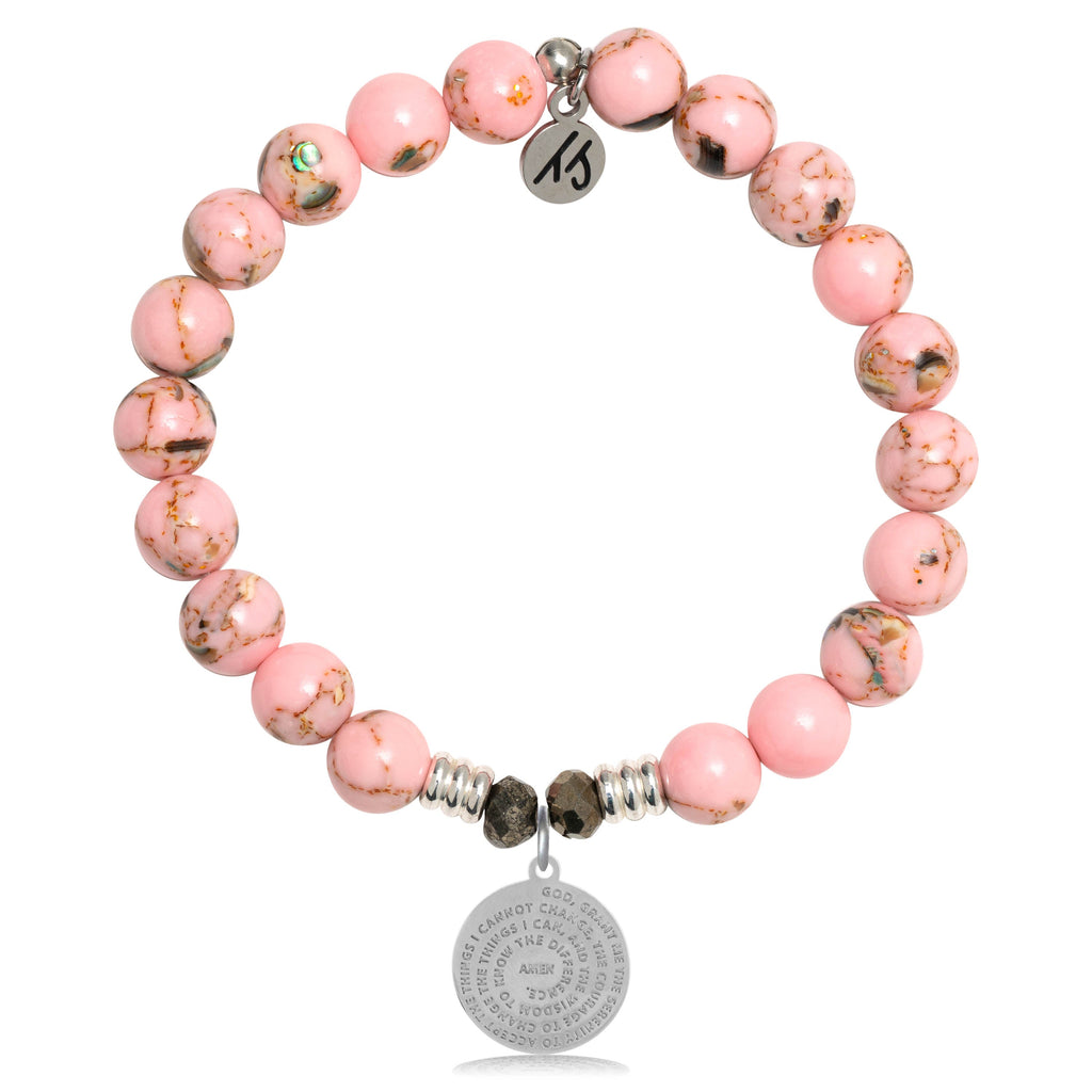 Pink Shell Stone Bracelet with Serenity Prayer Sterling Silver Charm