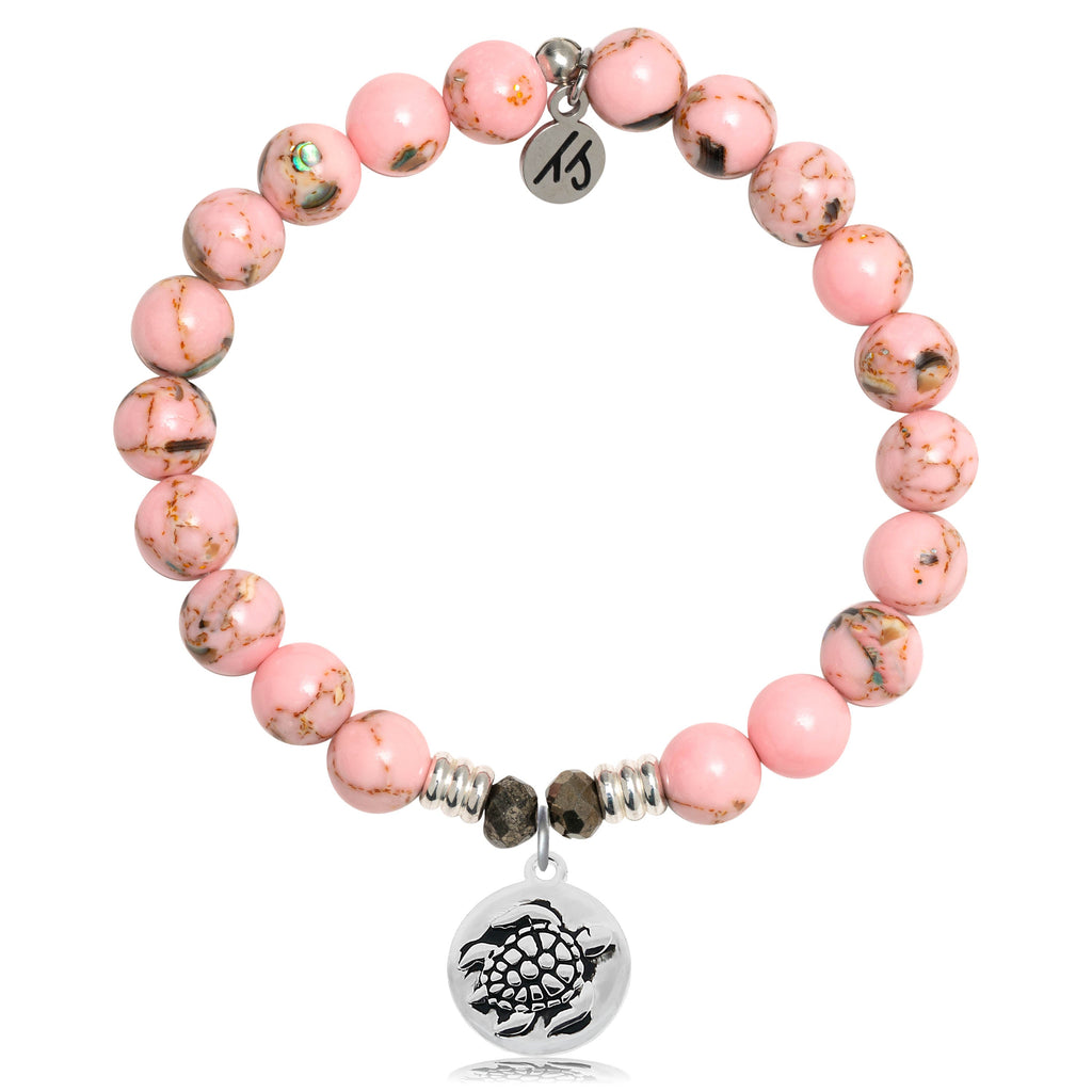 Pink Shell Stone Bracelet with Turtle Sterling Silver Charm